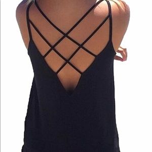Black cross cross open back tank